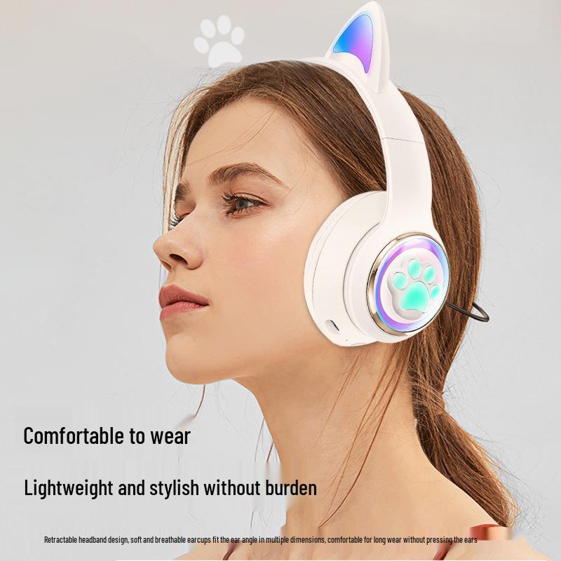 AKZ-62 Светящаяся игровая Bluetooth-гарнитура с кошачьими ушками и мощным басом