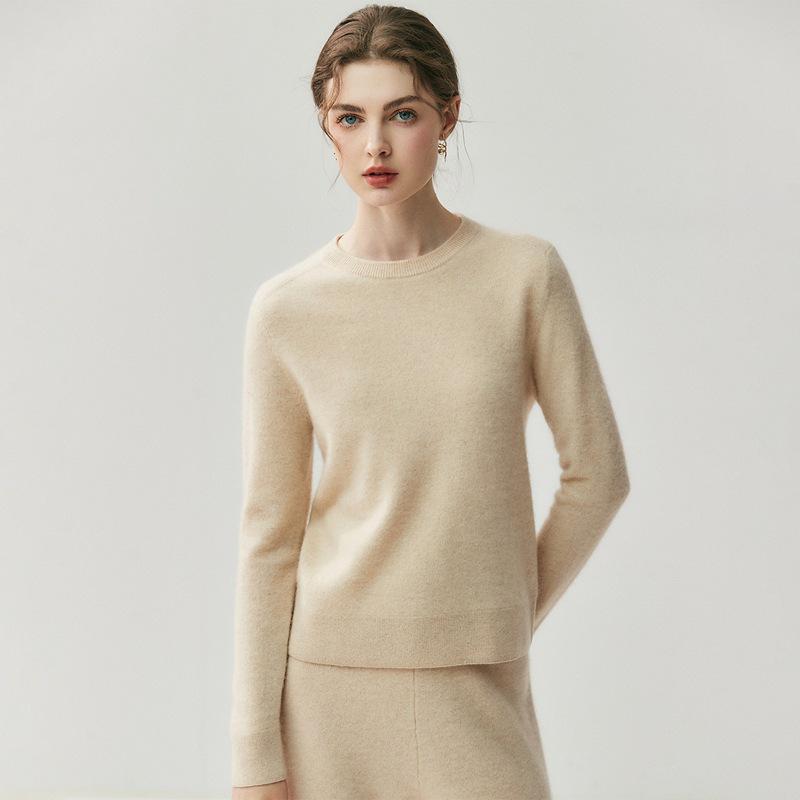 Женский кашемировый свитер с круглым вырезом - Коллекция Осень/Зима 2025, Теплый вязаный базовый слой однотонного цвета