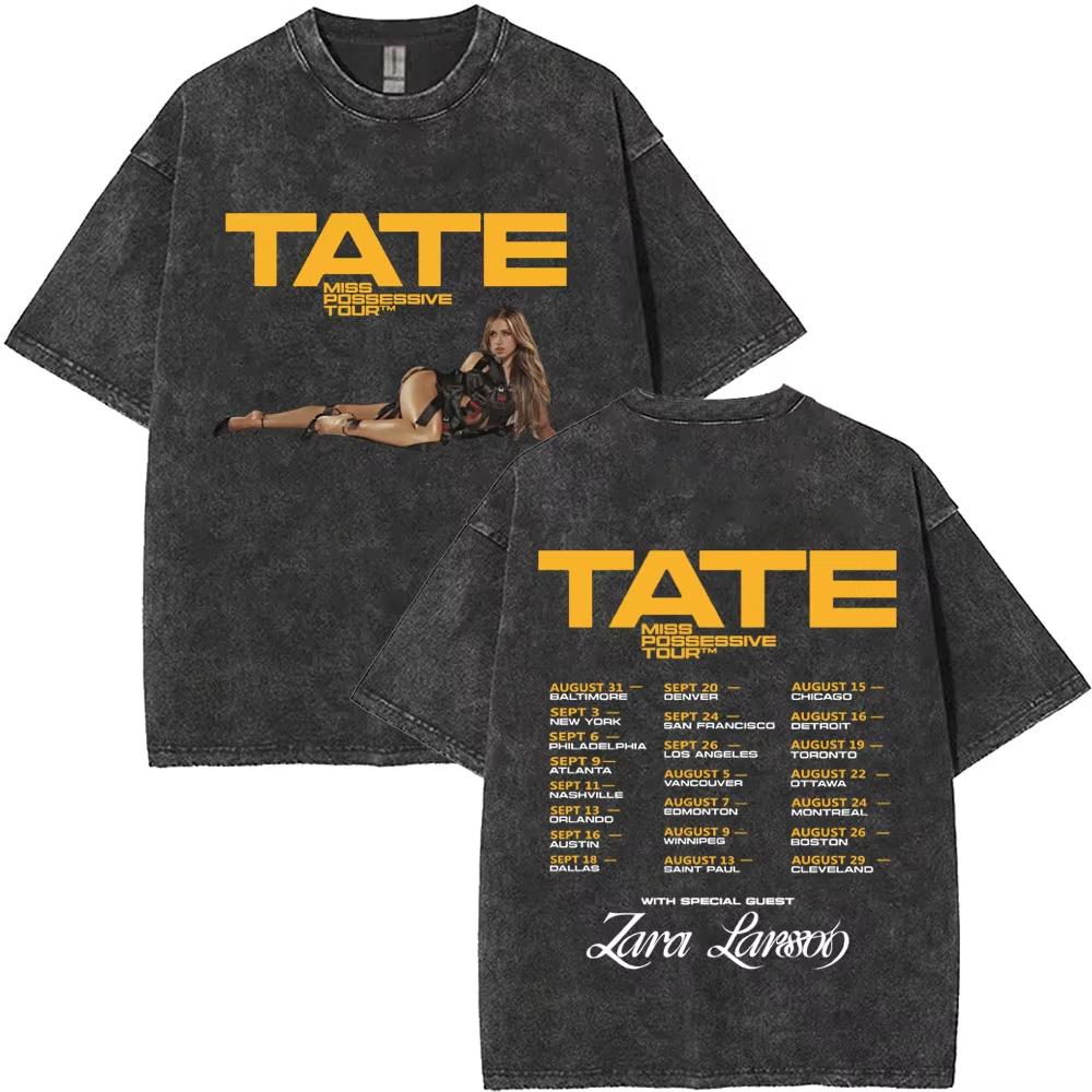 Washed Vintage Singer Tate Mcrae The Think Later World Tour T Shirt Men Women Fashion Trend Oversized Tshirts Streetwear Unisex