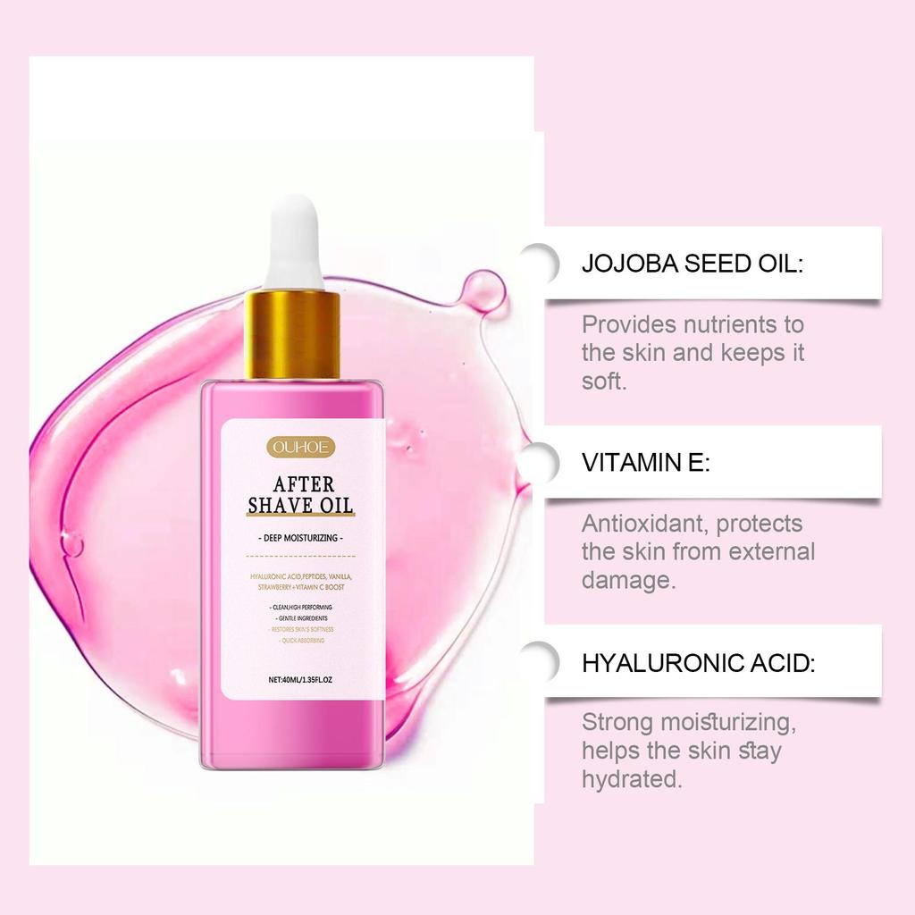 OUHOE Strawberry Scented Post-Hair Removal and Shaving Care Oil, Gentle and Moisturizing, Hydrating and Soothing, Suitable for Whole Body, 40ml
