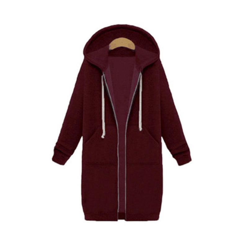 Autumn and Winter Women's Plus Size Hooded Long Sleeve Sweatshirt Mid-Length Jacket