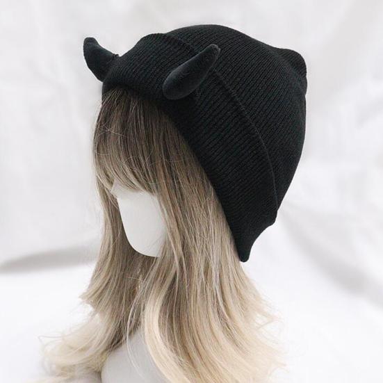 Вязаная шапка-бини с рогами дьявола, зимняя шапка-череп для мужчин и женщин с рогами для катания на лыжах в холодную погоду, теплая вязаная шапка ручной работы с рогами демона