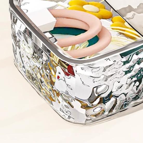 Transparent Desktop Bin Hair Accessories Case Water Ripple Jewelry Organizer with Press Open Lid Storage Box for Dressing Table Office