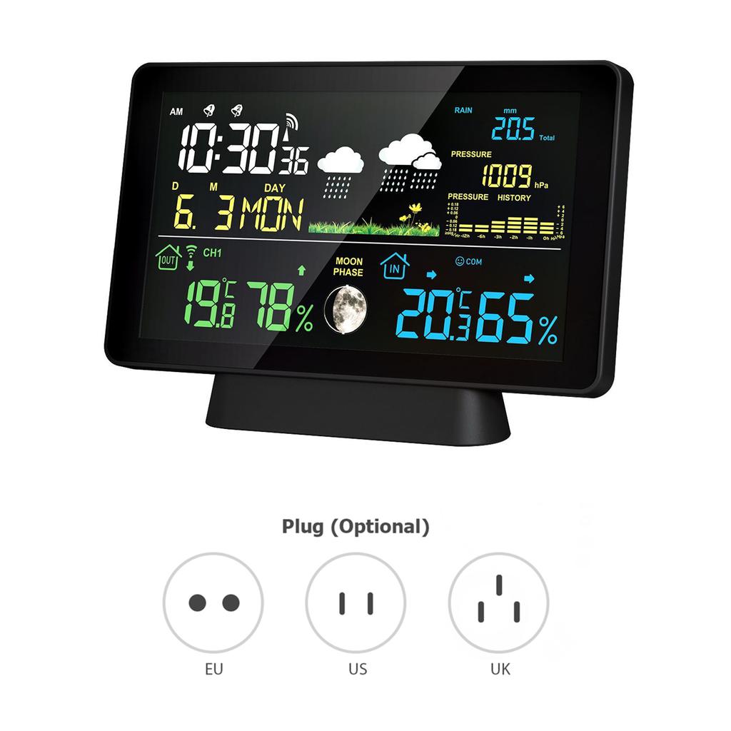 Wireless Weather Station 8-in-1 Indoor/Outdoor Thermometer Temperature Humidity Time Date Radio