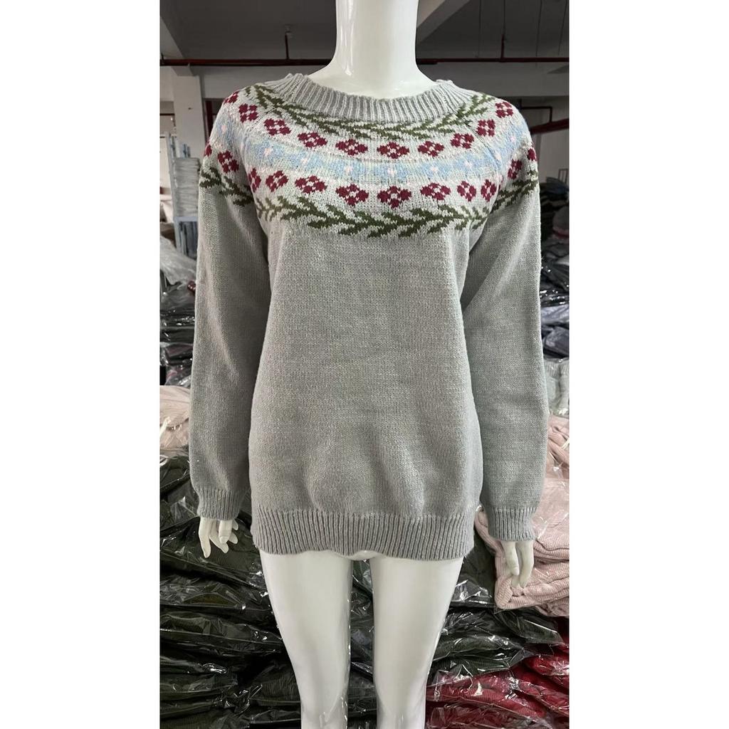 Women's Round Neck Color Blocked Loose and Fashionable Pullover Knitted Sweater for Autumn and Winter