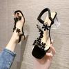 Fashion 2024 Summer Women Sandals Pvc Crystal Flower Chunky Heel Peep Toe Back Strap Elastic Elegant Fashion Shoes Ladies Zapatos