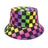 Spring/Summer Color Checkerboard Print Bucket Hat Cute Breathable Fisherman Cap Unisex Reversible Sunshade Fishing Hat