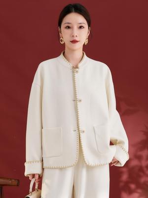 Пальто Sijiqing Осень/Зима из ацетата с шерстью - Нежный корейский повседневный женский топ высокого класса