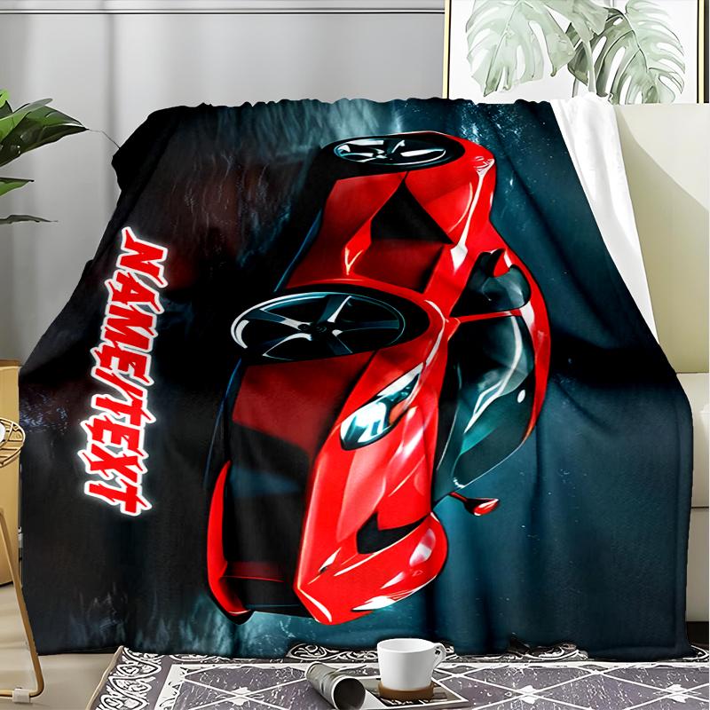 1PC Custom Name Sports Car Night outdooor Flannel blankets Throw Blanket All-Season Throw Gift Bedspread for Couch, Bed, Camping Holiday Birthda