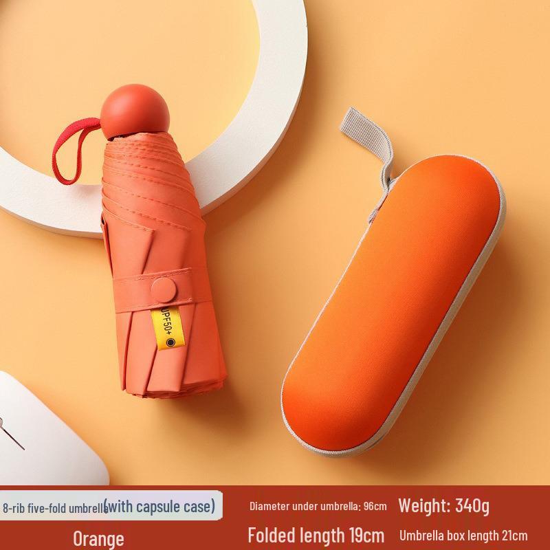 Женский мини-зонт двойного назначения: Компактный пятисложенный дизайн, Утолщенная ткань, Черный клей для защиты от УФ-лучей, Возможность нанесения логотипа на заказ