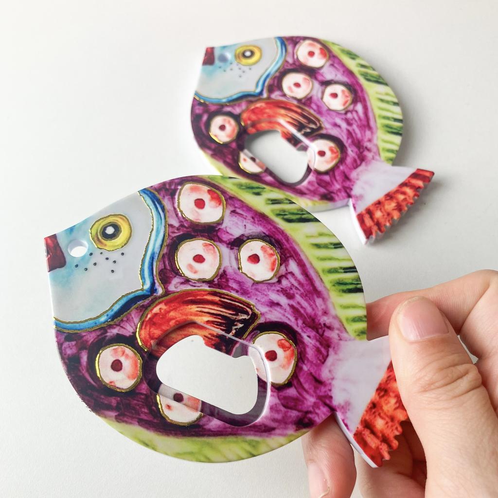 New Fat Head Fish Bottle Opener Refrigerator With Melamine Material Embossed Texture Hot Stamping Technology