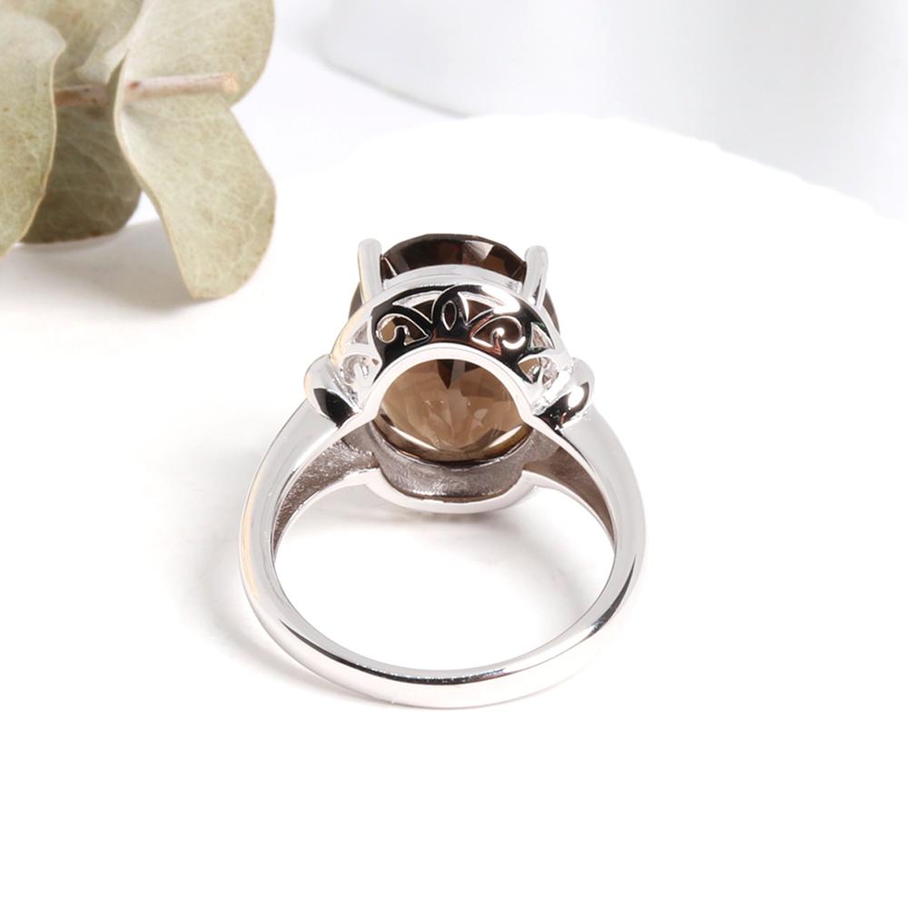 Simple Design Smoky Quartz Ring 925 Sterling Silver Yellow Natural Gems Women's Fine Jewelry for Daily Wear