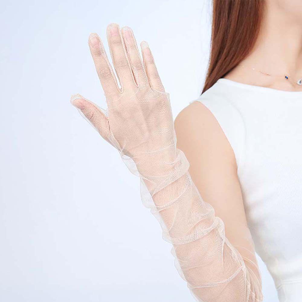 Long Fashion Women Sheer Tulle Full Finger Lace Mitten Women Gloves Thin Gloves Five Fingers Mitts