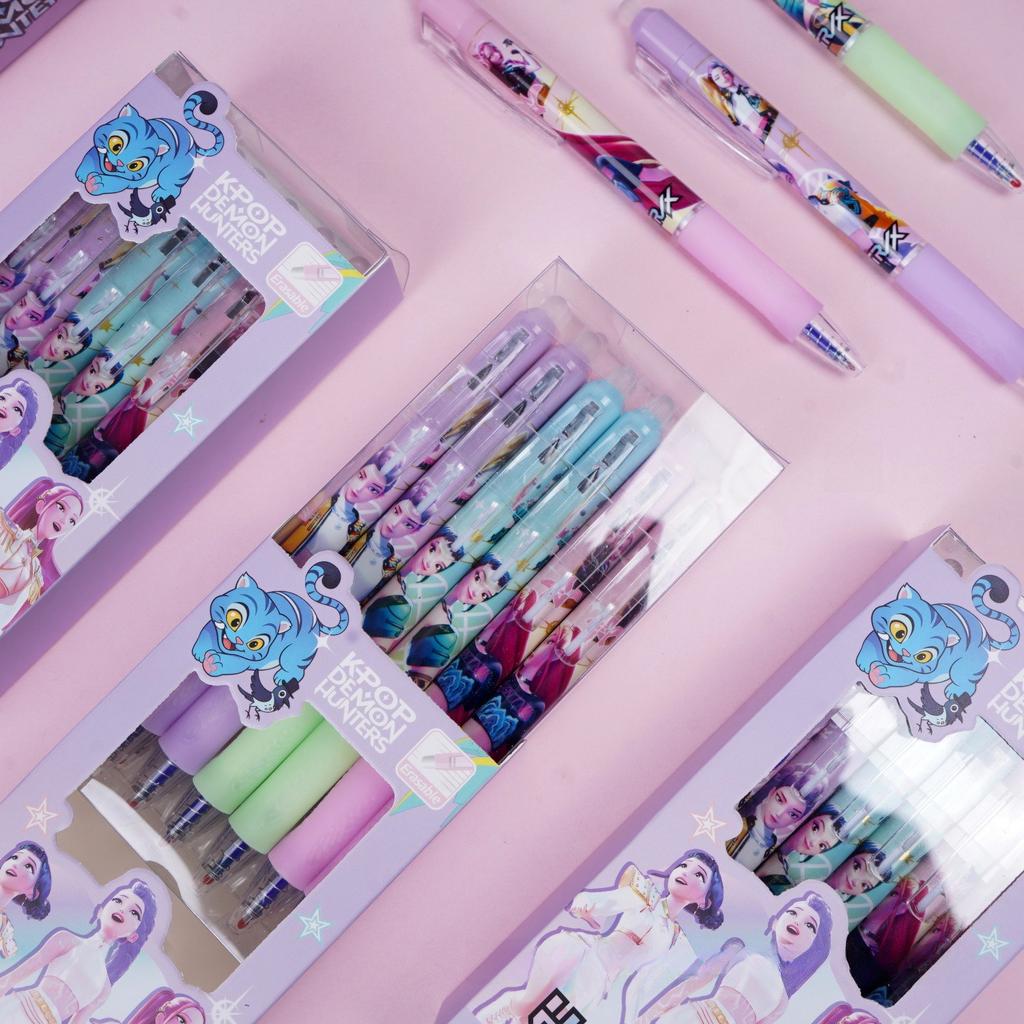 Cute High-Value  Press Erasable Pens Kpop Demon Hunters 0.5mm Gel Pens Creative Student School Stationery Supplies