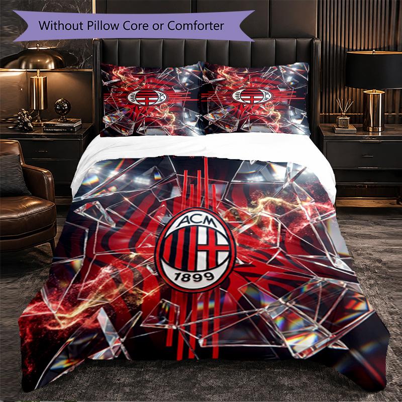 AC Milan Pattern 3 Pieces Bedding Set Soft Microfiber Duvet Cover with Pillow Cases for Bedroom