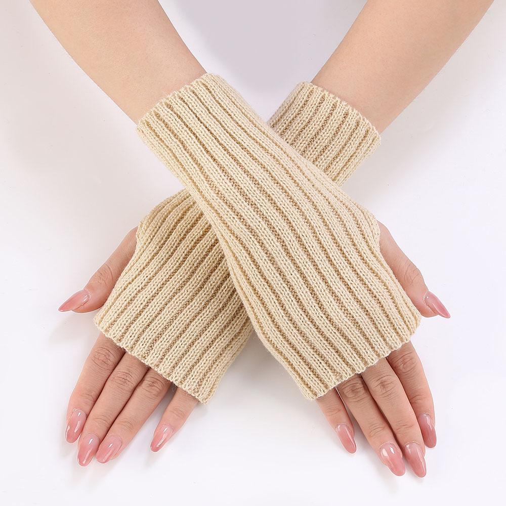 Women Long Fingerless Gloves Knitted Mitten Hand Warmers Winter Warm Wool Knitting Half Finger Gloves Unisex Arm Sleeve