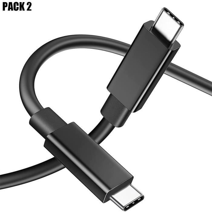Câble USB-C vers USB-C pour iPhone 16 Pro Max, iPhone 16 Pro, iPhone 16, iPhone 16e - Noir 1M - Lot de 2