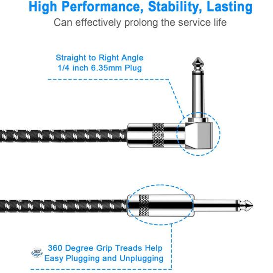 6.35 Кабель для электрогитары Прямой к угловому Бесшумный аудиокабель для бас-гитары