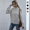Women's Fall Loose Strapless High Neck Knitted Sweater Long Sleeve Pullover Temperament Tops