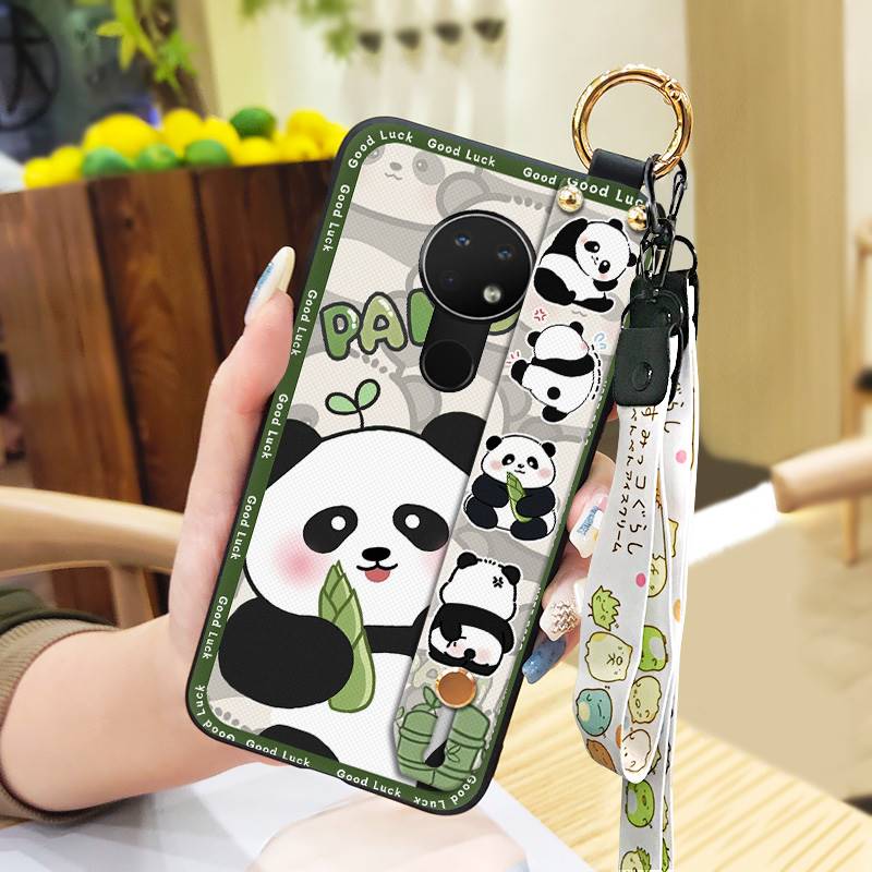 Wrist Strap Durable Phone Case For Nokia 6.2/7.2 Cartoon Fashion Design Waterproof Shockproof Panda Wristband Anti-dust