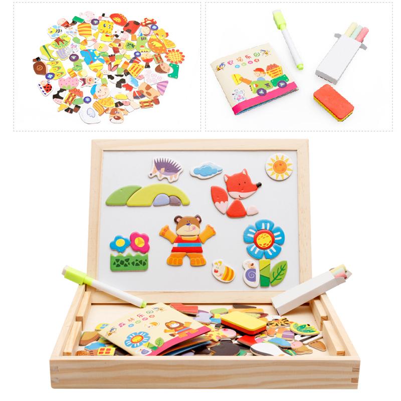 Children Wooden Multifunction Animal Puzzle Magnetic Writing Drawing Board Blackboard Learning Education Toys for Kids TMZ