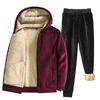 Men Winter Wool Fleece Parka Sets Warm Tracksuits Winter Thick Two Pieces Set Mens Tracksuit Hooded Jacket Pants Set