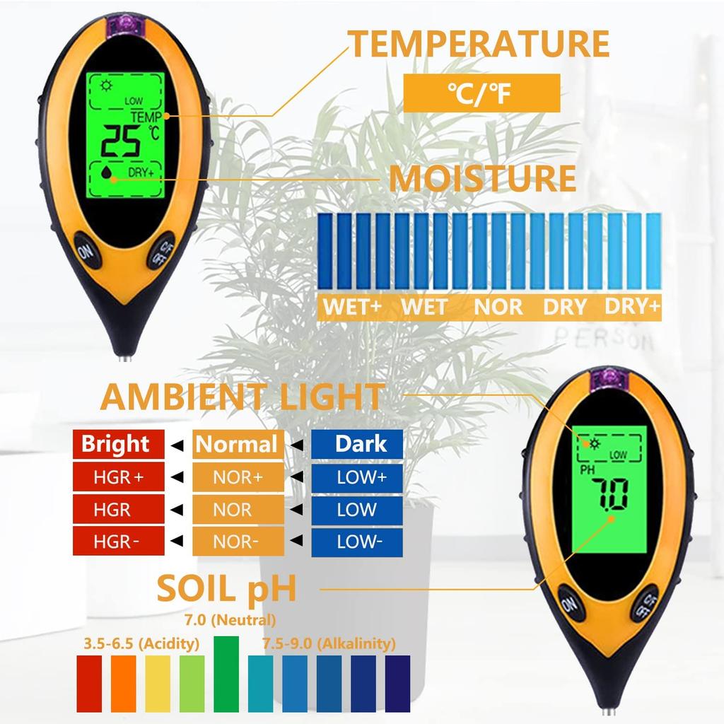 4-в-1 тестер почвы измеритель влажности/освещения/pH/температуры растений ЖК-дисплей датчик измерения уровня воды монитор садовых растений здоровый уход за ними