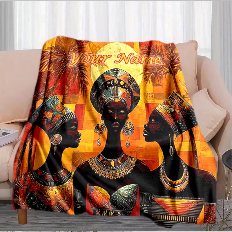 1PC Custom Name African Heritage Celebration flannel blanket versatile, all-season throw suitable for the living room, bedroom, camping, travel, and g