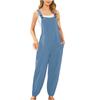 Women's Cotton Linen Jumpsuit Pockets Bib Pants Casual Backstrap Leggings