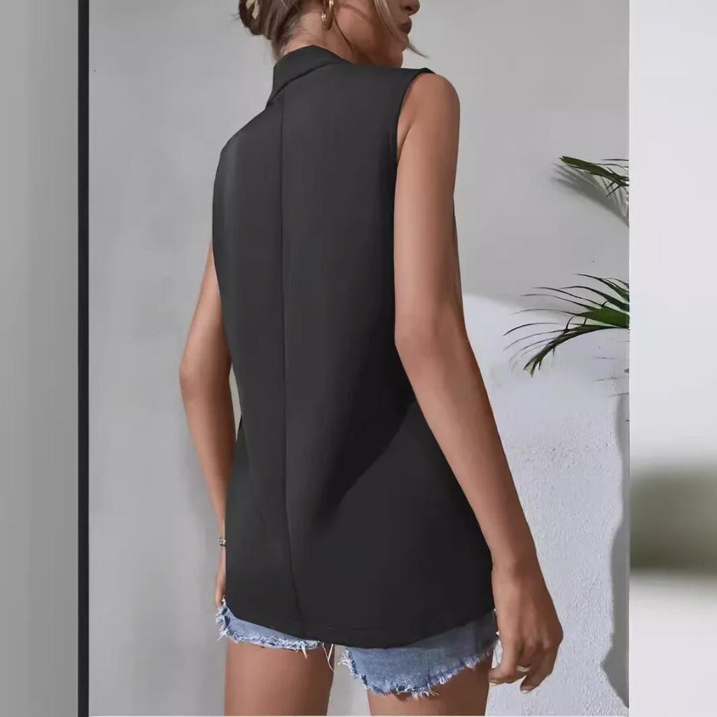 Женский жилет средней длины без рукавов 2024 года — европейский и американский стиль, для повседневных поездок на работу, без воротника.