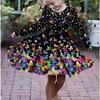 Girl Casual 3D Butterfly Horse Print Round Neck Long Sleeve Dress Kid Princess Dress