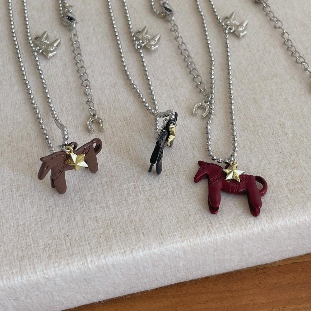 Silver Plated Beads Chain Chain Choker Korean Style Sweater Chain Fashion Horse Necklace  Women