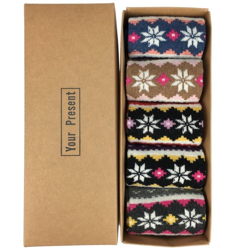 5 пар Шерстяных Рождественских Носков Носки средней длины с Рождественской елкой Милые Женские Носки Счастливого Нового года