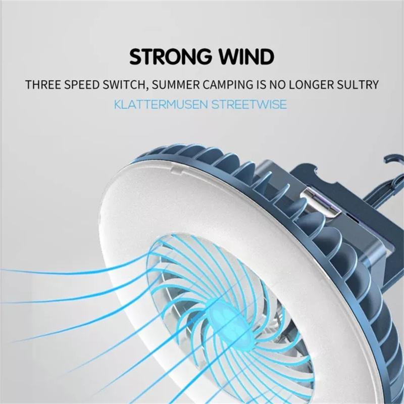 Портативный уличный вентилятор для кемпинга со светодиодным фонарем, 3-скоростной тихий USB-аккумуляторный мини-вентилятор с подвешиванием