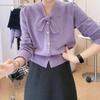 Spring New Simple and Versatile Knitted Cardigan Solid Color Top Bow Design Sense Long Sleeve Sweater Jacket