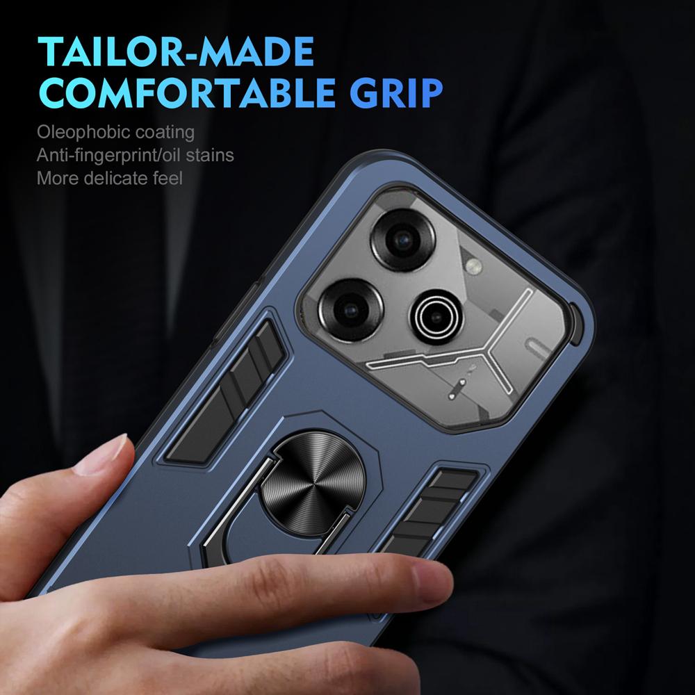 KEYSION Shockproof Armor Case for TECNO Pova 6 Pro 5G Soft Silicone+PC Ring Stand Phone Back Cover for Tecno Pova 6 6 Pro 5G