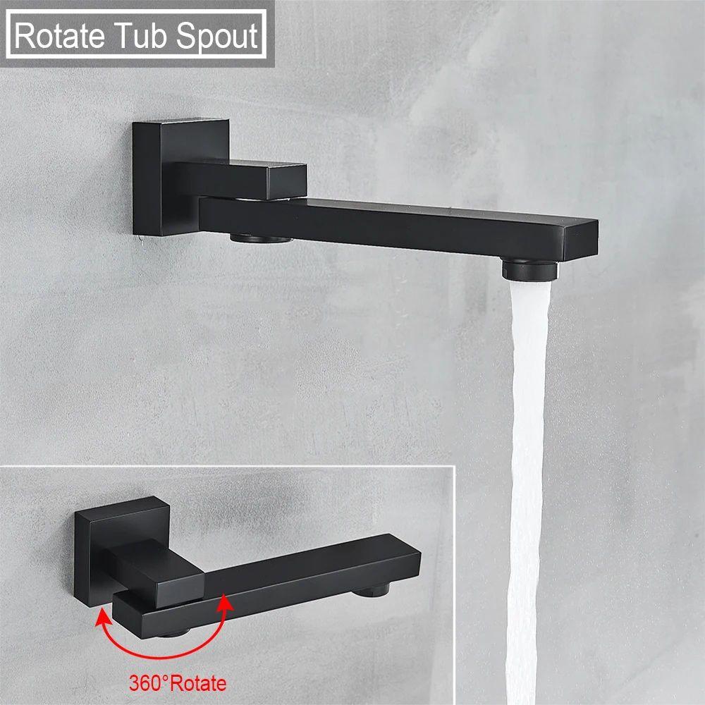 Black Concealed Shower Faucets Set 12" Brass Rainfall Showerhead Single Handle Mixer Tap