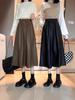 2024 Women's High-Waist Midi Leather A-Line Skirt: Autumn/Winter Slimming Midi Skirt