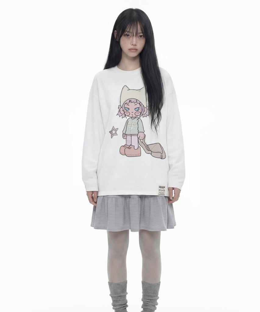 GRAVER [Унисекс] Белая футболка с длинным рукавом Graegirl