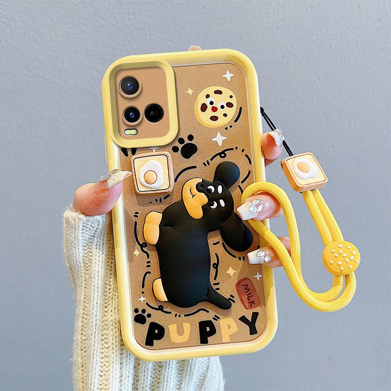 KEYSION Противоударный чехол для VIVO Y21 Y21S Y33S Y33T со шнурком, мягкий силиконовый чехол для телефона с милой 3D-мультяшной куклой для VIVO T1X