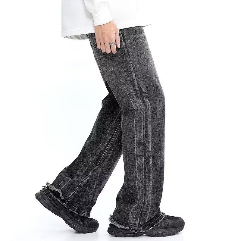 Мужские мешковатые джинсы Y2K, черные, серые винтажные хлопковые джинсовые широкие брюки, полосатые джинсы для мужчин, корейский летний стиль, спортивная одежда