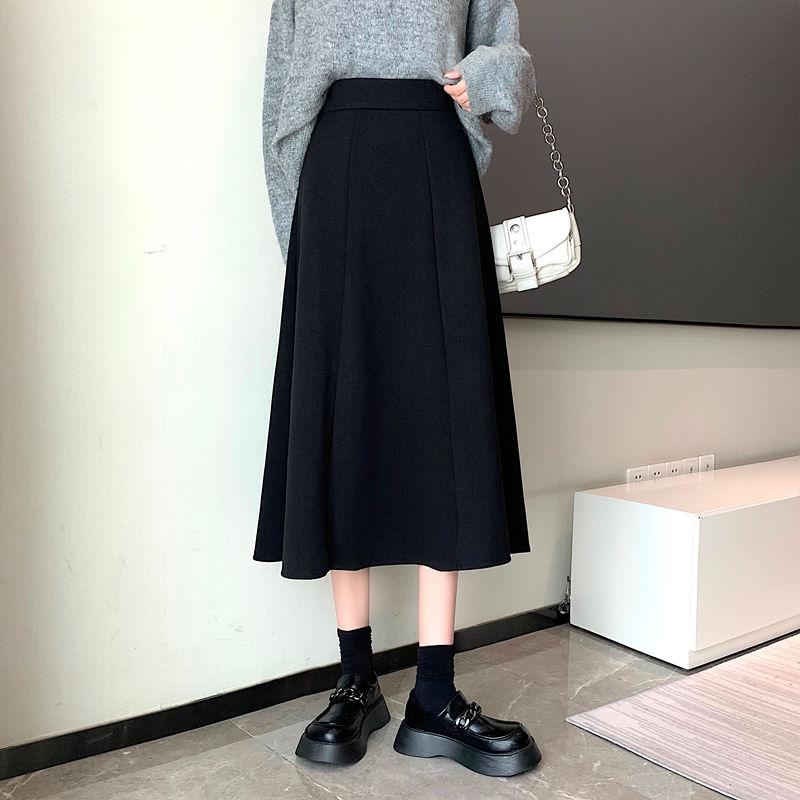 Модная черная шерстяная юбка трапециевидной формы средней длины с эластичной резинкой на талии для осенне-зимнего сезона
