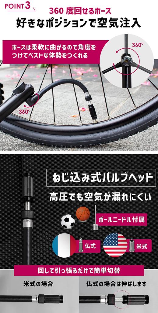 GORIX Велосипедный портативный насос, дорожный велосипедный воздушный насос, манометр высокого давления, в комплекте 300 фунтов на кв. дюйм, совместим с мини-насосами французского и американского стилей