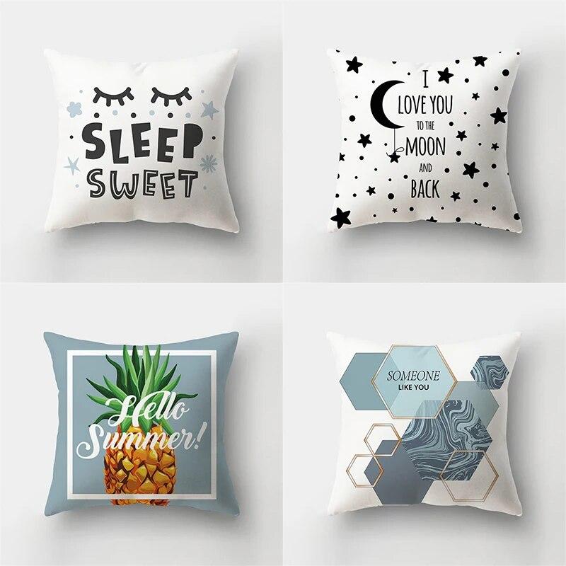 45x45cm Sea Blue Alphabet Pillowcase Pineapple Leaf Plant  Sofa Office Seat Car Cushion Cover Home Decor