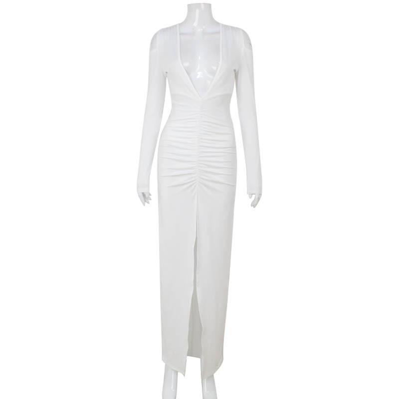 Женское чистое ветреное осенне-зимнее модное сексуальное платье с глубоким V-образным вырезом и разрезом, утягивающее платье