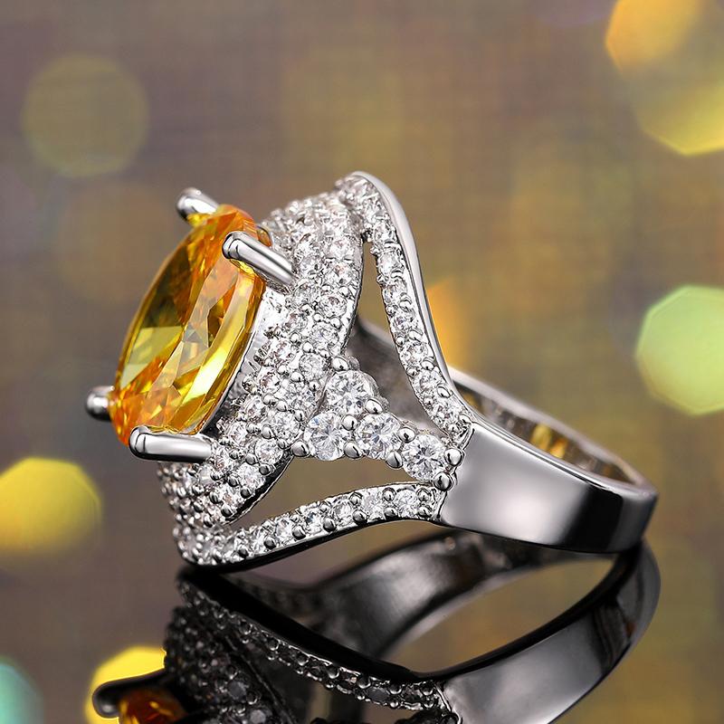 Huitan Темпераментное Роскошное Женское Кольцо для Вечеринки с Ярким Овальным Желтым Кубическим Цирконием Великолепные Аксессуары для Пальцев на Юбилей