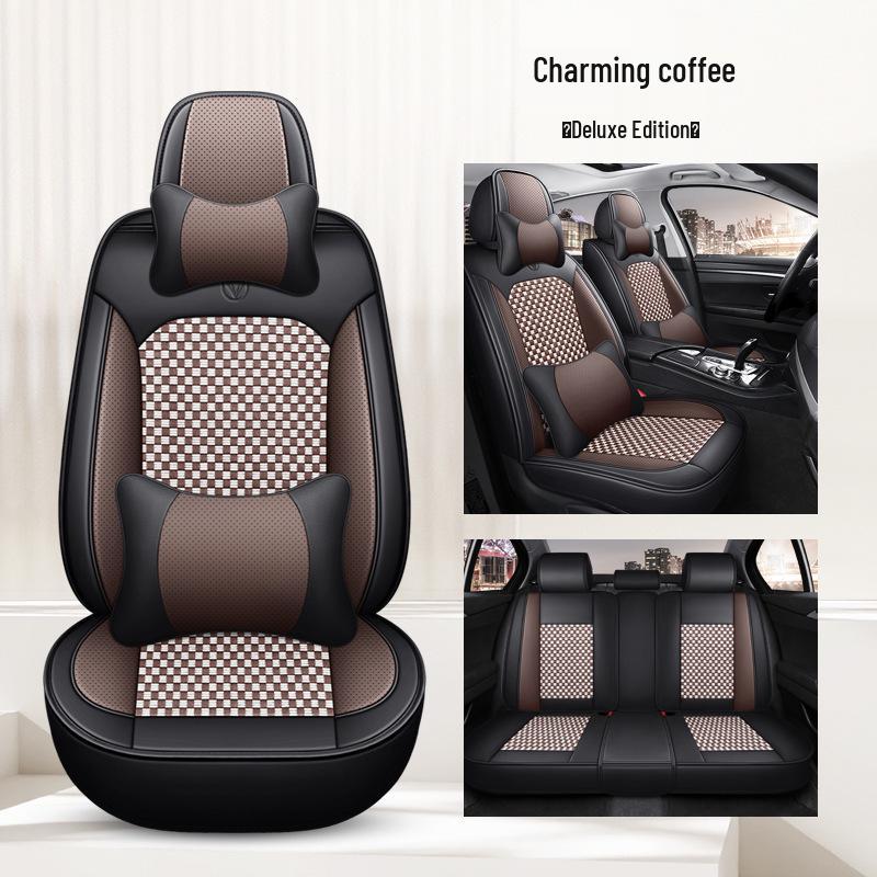 Ice Silk Breathable Leather Car Seat Cushion - Universal Fit, All-Season, Fully Surrounding Design