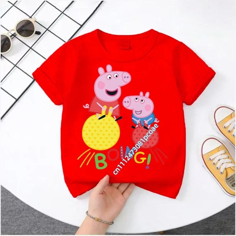 2026 Summer T-shirt - Peppa Pig Children's Pure Cotton Short-Sleeved Boys' Sport Shirt for Girls' Casual Top with Cartoon Print