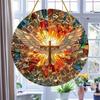 Angel Wing Suncatcher Hanging Decoration Stained Glass 2D Flat Acrylic Glass Window Wall Hanging Round Sign Ornament Christian Religious Gift