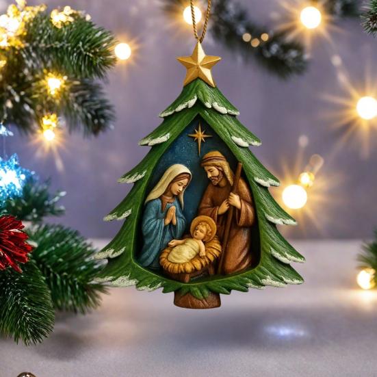 Yousheng Nativity Christmas Tree Ornament Religious Acrylic Holy Family Hanging Ornament The Birth of Jesus Christian Decoration for Xmas Tree Decor